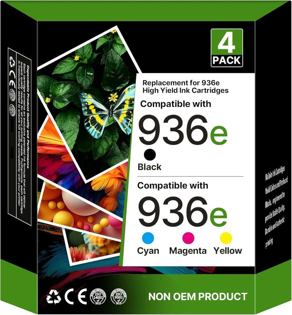 936 936XL Ink Cartridge Set: Compatible with 936 Ink, Suitable for HP Ink 936 936E 936XL, OfficeJet Pro 9125e 9120e 9730e 9130 9135e 9122e 9128e 9125e 9110b 9120b 4Pack