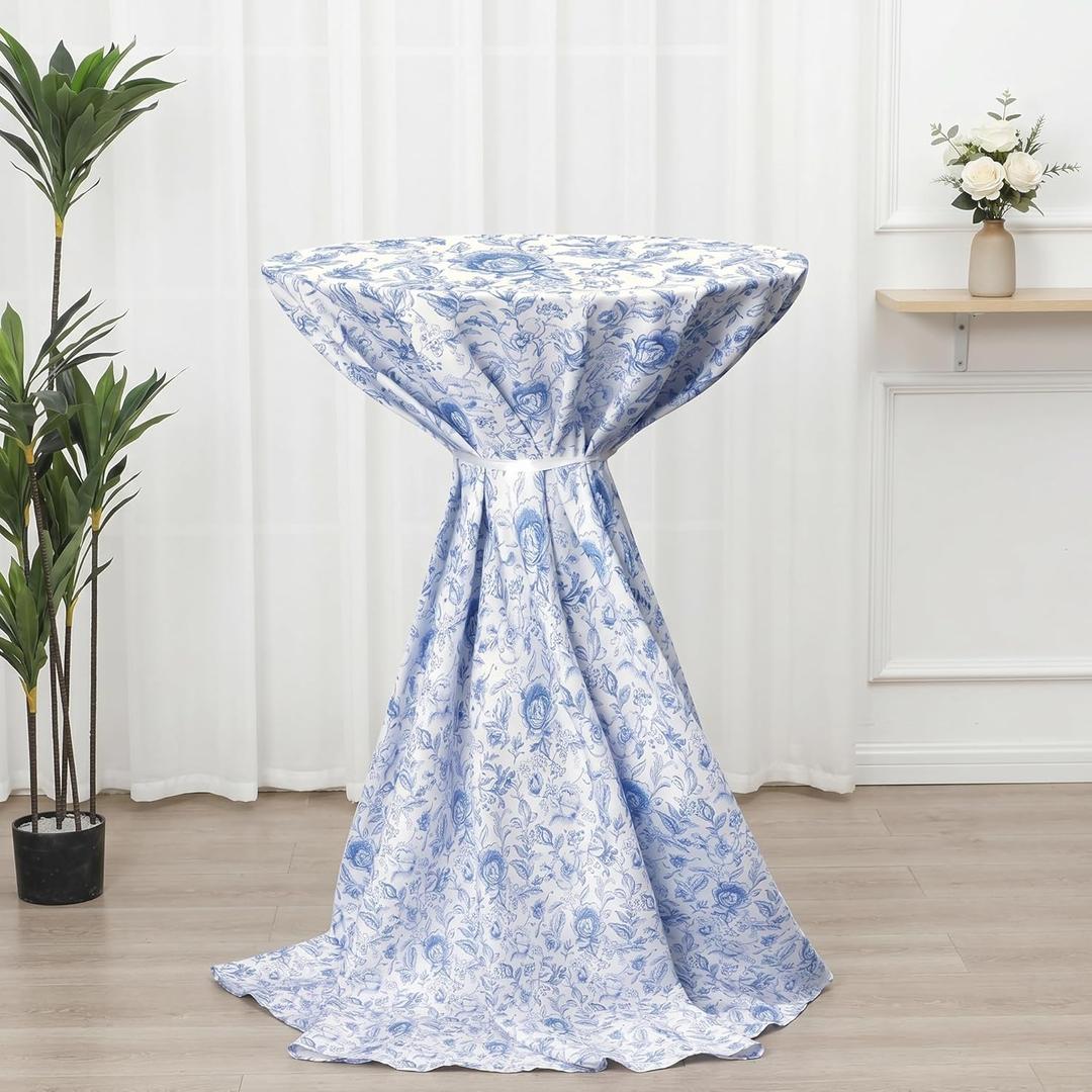 Oudain 1 Pcs Blue Floral Tablecloth 43 x 32 Inch Round Table Cover Pastoral Blue White Flower Vintage Washable Fabric Table Cloth for Weeding Baby Shower Decoration Birthday Party Favor (Chinoiserie)
