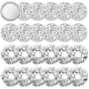 24 Pack Disco Party Favors Include 12 Pcs Sequin Hair Scrunchies 12 Pcs Metallic Ball Compact Mirror Disco Ball Accessories for Women 70s 80s 90s Bachelorette Party Bridal Shower Travel Gifts