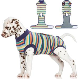 FUAMEY Recovery Suit for Dogs After Surgery,Soft Breathable Dog Bodysuit E-Collar & Cone Alternative Surgical Suit,Male Female Dog Neuter Spay Suits Anti Licking Wounds Onesie Dark Blue Stripes S (S(back:11.4-13.4in,wt:7-15lbs))