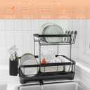 Dish Drying Rack Two-Tier Drying Rack with Utensil Holder, Auto-Draining Dish Rack for Kitchen Counter, Large Capacity for Plates, Bowls, Cups, Dish Drainer with Drainboard, Black