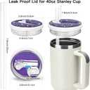 5 x Soleebee 40oz Tumbler Flip Straw Leak Proof Lid for Stanley H2.0 Quencher, Bling No Spill Lid Replacement for 40 oz Stanley Cup, Reusable Tumbler Straw Cover Accessories (White, Purple Rhinestone)