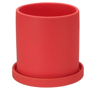 PATIKIL 5 Inch Ceramic Plant Pots, Modern Flower Planters with Drainage Holes and Tray for Decorate Home Indoor Plants Succulent Herb, Red
