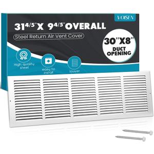 VOISEN Return Air Grille,Fits 30x8 Duct Opening,Steel Return Vent Cover, White Vent Cover Grill for Sidewall and Ceiling,HAVC Cold Air Return Vent Cover,Overall Size:31.8"W X 9.8"H
