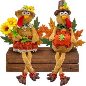 Stuffed Turkey Thanksgiving Table Decor Turkey Couple Doll Thanksgiving Decorations Indoor Outdoor Handmade Tabletop Decor Kit for Home Fireplace