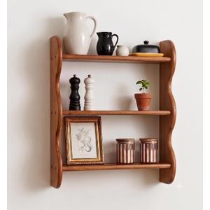 Floating Shelves For Wall - 100% Solid Wood Wall Shelf 3-Tier, Vintage Shelf Wall Mounted Storage Rack, Farmhouse Decor Hanging Shelf For Decor Kitchen, Dining Room, Living Room,Bedroom -Light Walnut, 19"L x 15.5"W x 4.8"H