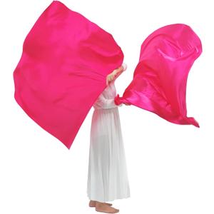 Wuchieal 51'' * 45'' rectangle Worship Flags, silk like Prophetic Worship Banner Praise Flags with Scalable Rods 1 pairs (Dark pink)
