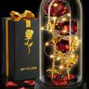 Rose in Glass Dome with LED Lights in Gift Box — Mothers Day Gifts for Mom Grandma, Birthday Gifts for Women, Lighted Glass Rose — Romantic Forever Flowers, Battery Powered Home Decoration (Red)