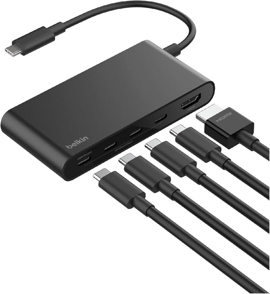 Belkin USB C Hub, 5Port Hub With 4K HDMI Display @ 60Hz, 100W Power Delivery, Fast Data Transfer 5Gbps, USB C Multiport Adapter for iPad Pro, Chromebook & More, MacBook Accessories with HDMI 2.0 port