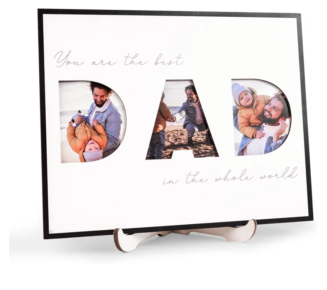 Father's Day Gift For Dad, Photo Frame DAD Sign For Table Decoration, Photo Fame From Daughter, Display 3 Photos 3x3 Inch, Father's Day Gift Picture Frame, Custom Dad Photo, Home Office Decoration (DS51)