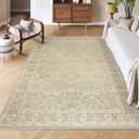 Livebox Rugs: Neutral Beige, 6x9, Ultra-Thin Non Slip, Boho Vintage Print, Home Office to Dining Room