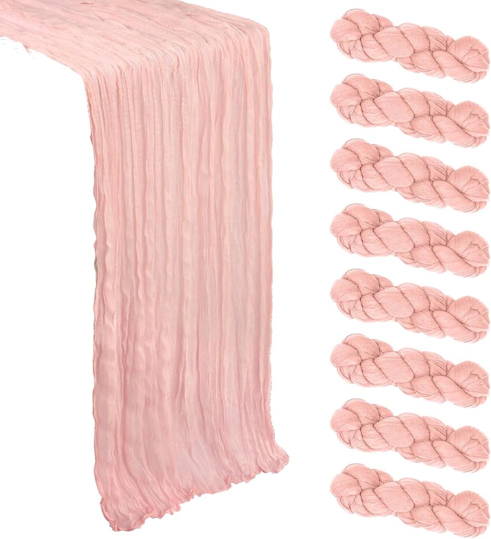 8 Pack Blush Pink Table Runner Cheesecloth 10Ft Spring Gauze Cheese Cloth Table Runner 120 Inch Boho Sheer Rustic Fabric for Holiday Party Decor Bridal Baby Shower Wedding Decoration