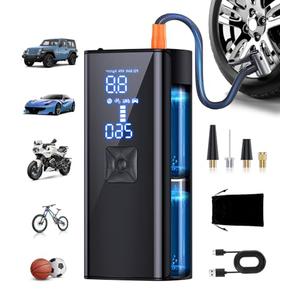 Tire Inflator Portable Air Compressor, 2X & 150PSI Faster Inflation Portable Air Pump with LED Light & Digital Pressure Gauge, Tire Pump for Car, Motorcycle, Bicycle, Ball