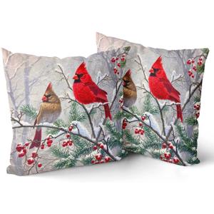Giwawa Red Bird Throw Pillow Covers Set of 2 Sparrow Couch Pillow Cases Square Cotton Cushion Cover for Home Bed Sofa Decorative 16x16 Inch