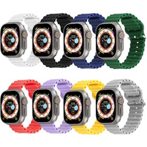 8 Pack Ocean Band Compatible with Apple Watch Ultra 3/2,SE 3,49/46/45/44/42mm,Series 11/10/9/8/7/6/5/4/3/2/1/SE Band Silicone Wristbands Waterproof for Men Women