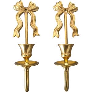 Brass Wall Candle Sconces Wall Decor Set of 2, Antique Gold Bow Candle Stick Holders,Wall Mounted Wall Decoration,for Living Room,Dining Room, Bedroom , No Candle (Gold 1)