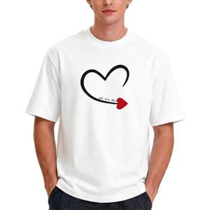 Womens Mens Lover Heart T-Shirt Couples Matching Casual Shirts Crew Neck Shirts Short Sleeve Tops (White)