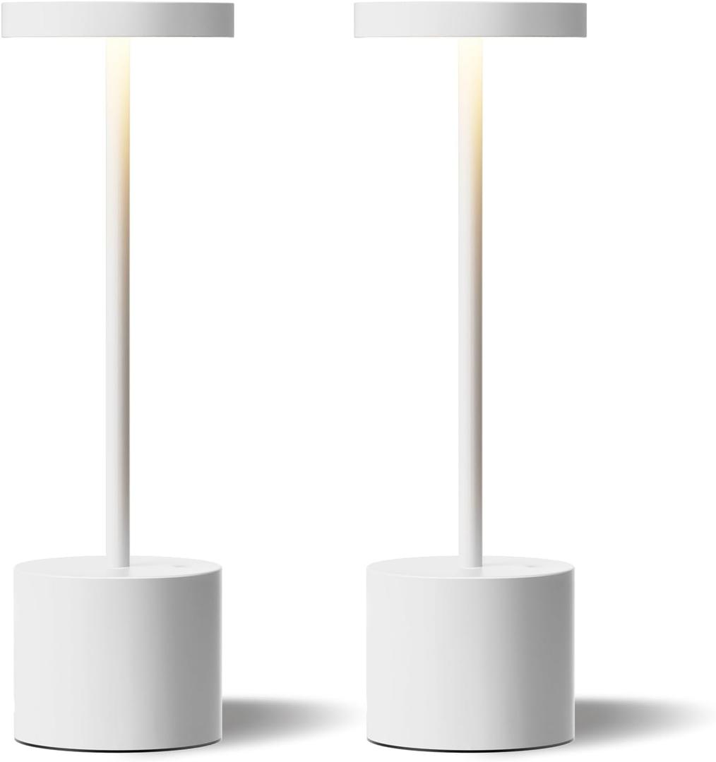 Kakanuo White Cordless Lamp Set, Rechargeable Lamp, 3 Color Temperature, LED Outdoor Wireless Lamps, Battery Operated Lamps, Stepless Dimmable, Touch Control (2 Pack)
