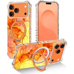 for iPhone 17 Pro Case,[Compatible with MagSafe][Invisible Magnetic Ring Stand],Slim Iridescent Wavy Women Girls Case for Apple iPhone 17 Pro 6.3"(2025),Light Orange