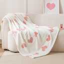 Amazon Basics Fleece Throw Blanket, Reversible Decorative Hearted Pattern for The Bed, Couch and Sofa, 50" W × 60" L, Pink Heart
