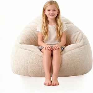 Bean Bag Chair Memory Foam Filled Kids Chairs Toddler Soft Sherpa Beanbag Chair Couch for Girls and Boys Adult Pets Dogs/Cats Lazy Beds S Light Cream