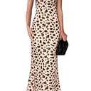 PRETTYGARDEN Womens Summer Dresses Spaghetti Strap Floral Maxi Dress Sleeveless Long Bodycon Dresses Wedding Guest Dress (Leopard Apricot, Medium)