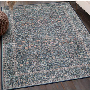 Vintage Design Navy Blue Area Rugs for Living Room, 4x6 Machine Washable Floral Collection Traditional Bedroom Rug, Low Pile Dinning Room Carpet, No Slip Office Kitchen Home Decor, Navy Blue