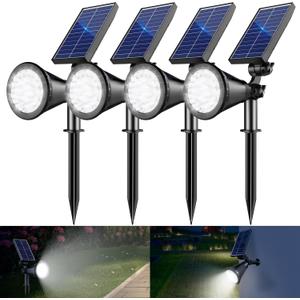 Solar Spot Lights Outdoor, 36 LEDs 1000LM Adjustable Solar Lights Outdoor Waterproof, 2-in-1 Solar Powered Spotlights Landscape Lighting for Garden, Yard, Pathway- 4 Pack (Cool White)