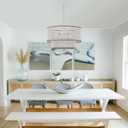 Dia 22 Inch Boho Wood Bead Chandelier Farmhouse, Bohemia Dining Room Light Fixture Over Table, White Bead Pendant Chandelier for Bedroom Kitchen Hallway Entryway Nursery Living Room Foyer