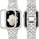 Supoix Compatible with Apple Watch Band 38/40/41/42/44/45/46/49mm+ Case, Women Jewelry Bling Diamond Rhinestone Replacement Metal Bands & 2 Pack PC Protector Case for iWatch Ultra 3/2/1 Series 11/10/9/8/7/6/5/4/3/2/1/SE