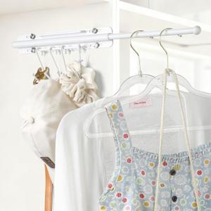 12 inch Valet Rod for Closet Pull Out, Heavy Duty Closet Valet Rods Slide Out, Adjustable Pull Out Closet Rods for Hanging Clothes with 4 Hooks Closet Organizers and Storage (White)