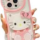 Cute Cartoon Case Designed for iPhone 16 Pro 6.3 inch, 3D Bow Funny Cartoon Cat Case with Makeup Mirror for Girls Women Soft Silicone Clear Shockproof Phone Cover for iPhone 16 Pro, Pink