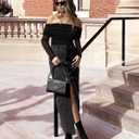 SAUNGKUAI Women's Off The Shoulder Long Sleeve Bodysuit Sexy Slimming Body Suit Tops Sheer Mesh Ruched Fall Outfits 2026 (Black, L)