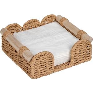 CubesLand Scalloped Napkin Holder for Table, Farmhouse Warming Home Kitchen Decor, Paper Rope Flat Napkin Dispenser Guest Towel Tray for Bathroom, Disposable Napkin Basket for Dining Table, Neutral (Luncheon)