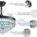42'' Chandelier Ceiling Fan with Lights, Retractable Fan with Remote and APP, Crystal Fandelier Ceiling Fan, Dimmable LED, Reversible Motor, Quiet for Bedroom Living Room-Black