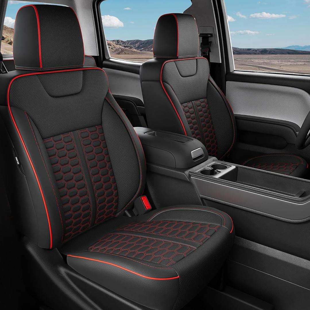 RIDEPOSH Custom Leather Seat Covers for Silverado/ Sierra 1500 2014-2018, 2500HD 3500HD 2015-2019 Crew Cab Full Set with Jump Seat Cover, Truck Accessories