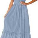 ZESICA Women's 2025 Summer Boho Spaghetti Strap Square Neck Solid Color Ruffle A Line Beach Long Maxi Dress S