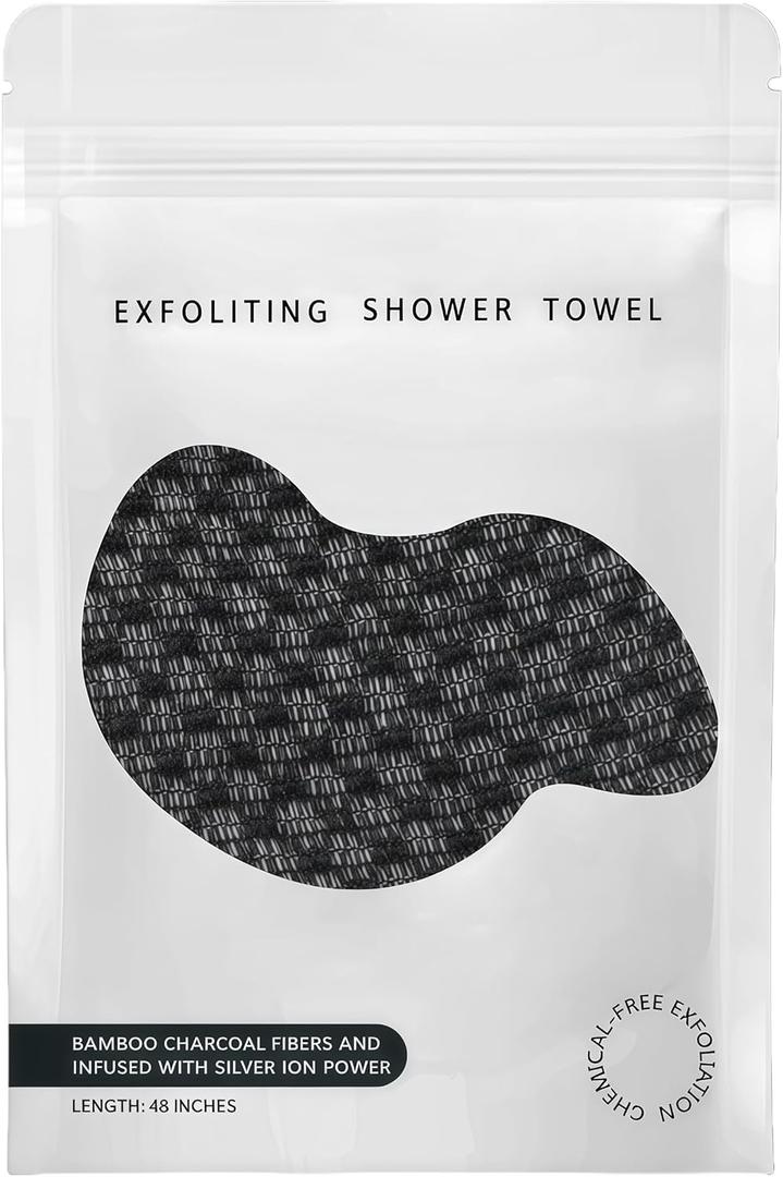 Exfoliating Shower Towel 48",Premium Scrub Wash Cloth for Body Face, Exfoliating Washcloth for Men and Woman (Black1)