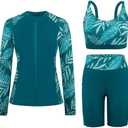 Arolina Womens Rash Guard Long Sleeve Swim Shirts Swimsuit 2025 Bathing Suit with Womens Swim Shorts & Two Pockets, Size 22 W