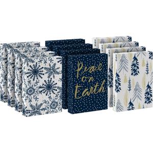 Hallmark Medium Christmas Gift Boxes with Lids (12 Shirt Boxes, White Snowflakes and Stripes on Kraft) for Holiday Parties, Winter Weddings, Bridal Showers