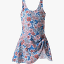 Girls One Piece Swimdress Floral Skirt Bathing Suit Swim Hawaiian Beach Swimwear, Size Small