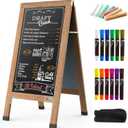 TOWON Large 40"x 20" Wooden A-Frame Chalkboard Sign, Rustic Standing Outdoor Sign, XL Chalk Board Sandwich Board Signs, Magnetic Double-Sided Sidewalk Board Kits for Cafe, Restaurant, Wedding Display