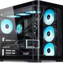 SAMA V60 Mid Tower PC Case, Curved Tempered Glass Panel, 7×120mm ARGB PWM Fans with Fan Hub, USB Type-C, High Airflow ATX PC Case for Case PC Gaming, Back-Connect Ready, 360mm AIO Support – Black