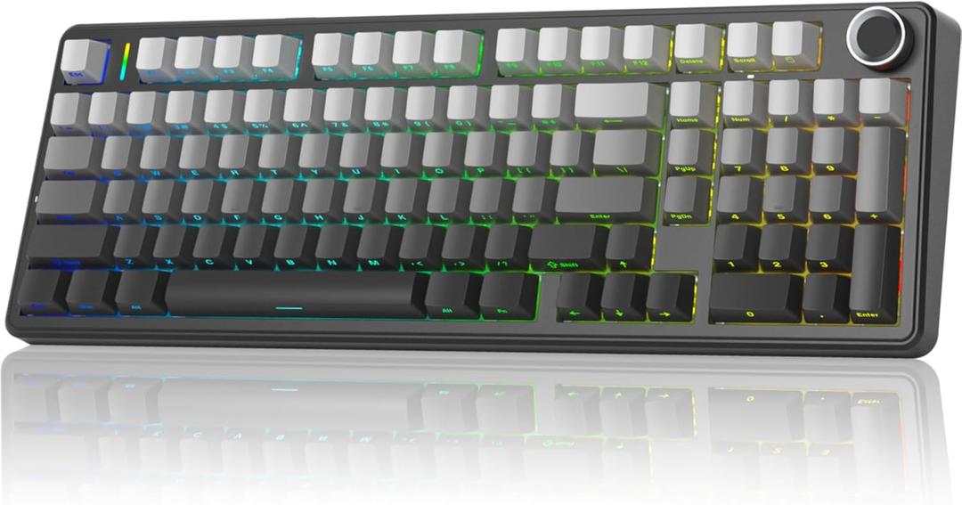 x Aula F99 Pro Wireless Mechanical Keyboard with Knob,Tri-Mode BT5.0/USB-C/2.4GHz Hot Swappable Keyboard,Pre-lubed Switches,Gasket Structure,RGB Backlit Computer Gaming Keyboards (Side Printed Black) (LEOBOG Nimbus Switches)