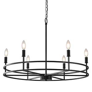 FookChak Black Chandelier 6-Light Dining Room Chandelier Kitchen Chandeliers Over Table Round Living Room Chandelier Light Fixture for Bedroom, Kitchen, Foyer