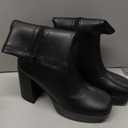 DREAM PAIRS Women's Mid Calf Gogo Boots Platform High Chunky Block Heel Square Toe Ankle Boots, Size 8, BLACK-PU, SDMB2410W