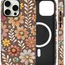 flewfun Magnetic for iPhone 14 Pro Max Case Cute Brown Floral Flowers Phone Case, Shockproof Slim TPU and Hard PC Protective Phone Cover Compatible with MagSafe Designed for Women Girls