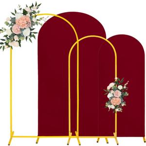 7.2FT, 6FT Wedding Arch Stand and Matching Burgundy Spandex Fitted Arch Backdrop Cover Set, Round Top Chiara Backdrop Stands and Covers for Birthday Party Baby Shower Banquet Arch Decor (Burgundy)