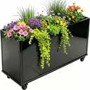 Modern Metal Planter Box, Large Rectangular Planter for Outdoor Plants - Heavy Duty Tall Planter Box with Lockable Wheels for Porch/Patio/Garden (Black, 38"x12"x25")