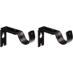 Amazon Basics Adjustable Curtain Rod Wall Bracket Hooks, Set of 2, Dark Bronze (Espresso)